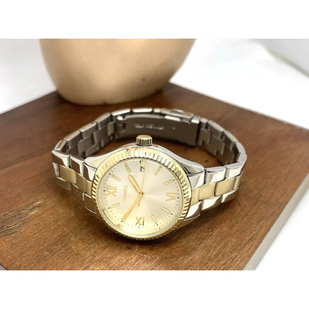 Fossil Women's Watch BQ3927 Quartz Silver Dial Two Tone Stainless Steel 30mm